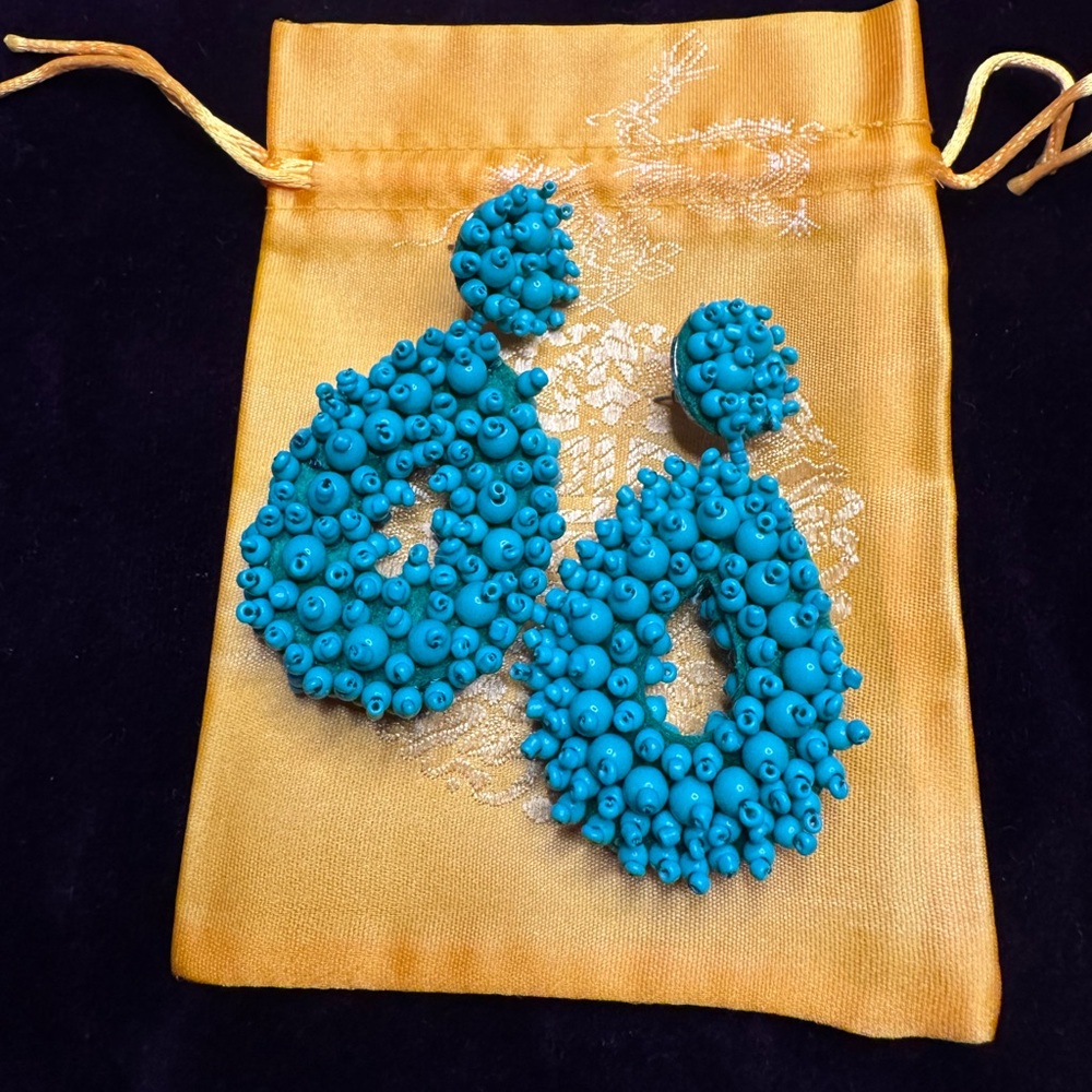 Vibrant Blue Beaded Statement Earrings